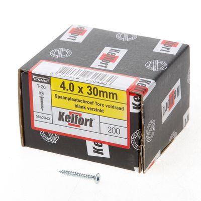 Kelfort Spaanplaatschroef platverzonken kop verzinkt T20 voldraad 4.0 x 30mm