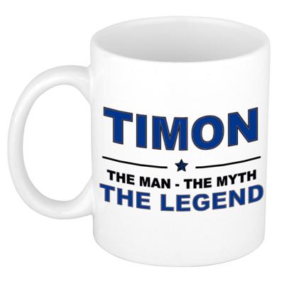 Timon cadeau mok - man myth legend - naam koffiemok / beker - wit en blauw - 300 ml