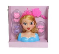 Kaphoofd Prinses van 21 cm voor kinderen blond met 7 accessoires - kappop - kapkop - kaphoofd - thumbnail