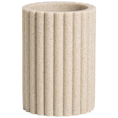 Leen Bakker - Tandenborstelhouder Nordic Beige - Polyresin - Beige#Taupe - 8.2x8.2x11.4 Cm
