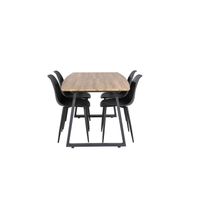 IncaNABL eethoek eetkamertafel uitschuifbare tafel lengte cm 160 / 200 el hout decor en 4 Polar eetkamerstal zwart. - thumbnail