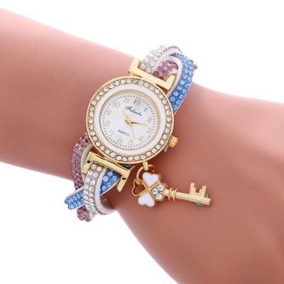 FULAIDA 3 stuks dames hangslot Multicolor armband quartz horloge met diamant (wit)