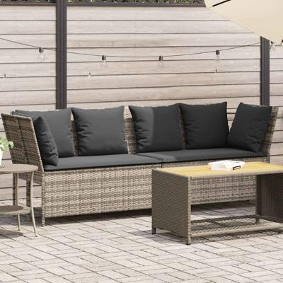 Tuinbank met kussens poly rattan lichtgrijs