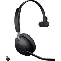 Jabra Evolve2 65 monaural On Ear headset Telefoon Bluetooth Stereo Zwart Volumeregeling, Indicator voor batterijstatus, Microfoon uitschakelbaar (mute)