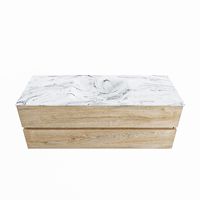 MONDIAZ VICA-DLUX 130cm badmeubel onderkast Washed Oak 2 lades. Inbouw wastafel CLOUD midden 1 kraangat, kleur Glace.