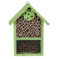 Insectenhotel huisje - groen - 20 cm - dennenhout - hotel voor insecten