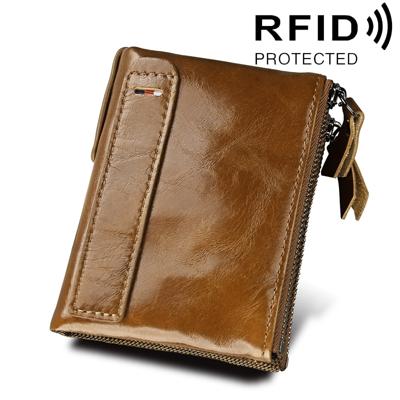 Geval van de bescherming van de echte koeienhuid Crazy Horse textuur dubbele rits korte stijl Card houder portemonnee RFID blokkeren kaart leerzak voo