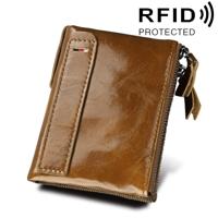Geval van de bescherming van de echte koeienhuid Crazy Horse textuur dubbele rits korte stijl Card houder portemonnee RFID blokkeren kaart leerzak voo