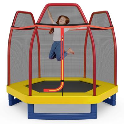 223cm Trampoline voor Kinderen met Veiligheidsnet en Springkussen Buiten Binnen Recreatieve Trampoline voor Jongens Meisjes