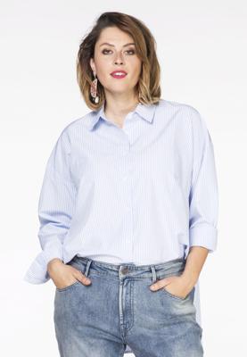 Yoek Blouse big stripe | Blauw | Maat 50/52