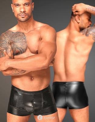 * NOIR handmade Wetlook heren short met PVC delen , H054