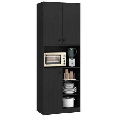 Keukenkast met 3 Deuren en Open Planken Buffetkast met Werkblad Hoge Kast Zwart 60 x 33 x 166 cm