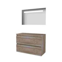 Basic-Line Economic 46 Badkamermeubelset - 100 x 46 cm - Greeploos - 2 Lades - Wastafelblad - Spiegel met LED Verlichting - Scotch Oak