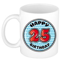 Verjaardag cadeau mok - 25 jaar - blauw - gestreept - 300 ml - keramiek   -