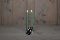 Anna's Collection LED dinerkaars flame effect rustiek 23 cm jade groen 2 stuks