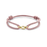 Zachtroze Satijnen Armband met 3 Verweven 14k Gouden Ringen - 13-26 cm