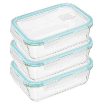 5Five Vershoudbakje met deksel - 3x - glas - luchtdicht - met clips - 21 x 15 x 7 cm - 1180 ml