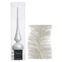 Kerstversiering glazen piek mat 26 cm en folieslingers pakket winter wit van 3x stuks - thumbnail