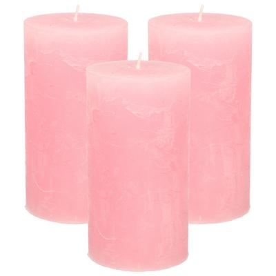 Stompkaars - 3x - roze - 7 x 13 cm - rustiek model - cilinderkaars - kaars