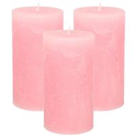 Stompkaars - 3x - roze - 7 x 13 cm - rustiek model - cilinderkaars - kaars