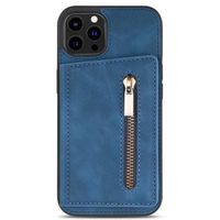 iPhone 13 hoesje - Backcover - Pasjeshouder - Portemonnee - Rits - Kunstleer - Blauw - thumbnail