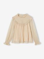 Gesmokte meisjesblouse van iriserend tule goud Gesmokte meisjesblouse van iriserend tule goud