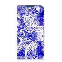 Mobiel BookCase iPhone 14 Pro Angel Skull Blauw