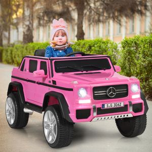 12 V Elektrische Kinderauto 2 Zitplaatsen met LED-Verlichting Poort AUX USB Ouderlijke Afstandsbediening Roze