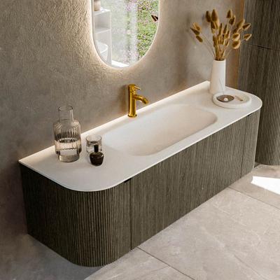 Badmeubel Mondiaz Kurve | 140 cm cm | Meubelkleur Shadow | Wastafelkleur Talc | Solid surface | Wasbak midden spoelbak | 1 kraangat