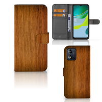 Motorola Moto E13 4G Book Style Case Donker Hout - thumbnail