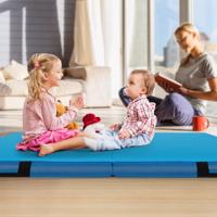 Vouwbare Gymmat 122 x 122 x 10 cm Dikte Dubbelvouwbare Gym-tumblingmat met Kunstlederen Hoes Blauw Vouwbare Gymmat 122 x 122 x 10 cm Dikte Dubbelvouwbare Gym-tumblingmat met Kunstlederen Hoes Blauw