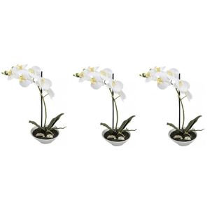 3x Kunstplant witte orchidee/Phalaenopsis in pot 38 cm