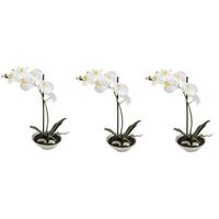 3x Kunstplant witte orchidee/Phalaenopsis in pot 38 cm