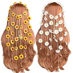 2 stks bloem hippie hoofdband bloemenkroon zomer zonnebloem haaraccessoires voor jaren 70 bohemien kostuums stijl Lightinthebox