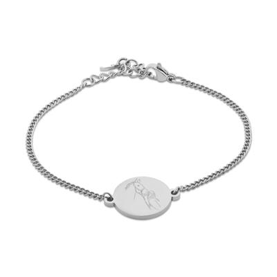 Gepersonaliseerde lijntekening ronde armband - Stainless steel - Zilver