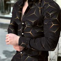 Bon&Bon Men's Geometric Print Long Sleeve Button Up Shirt - Black Black-4 / XL