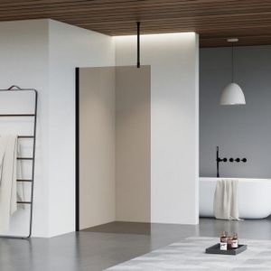 Fortifura Galeria inloopdouche - 100x200cm - rookglas - plafondarm - mat zwart SW797940/SW797905/SW804542