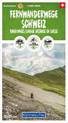 Wandelkaart Fernwanderwege Schweiz - lange-afstands wandelwegen Zwitserland | Kümmerly & Frey