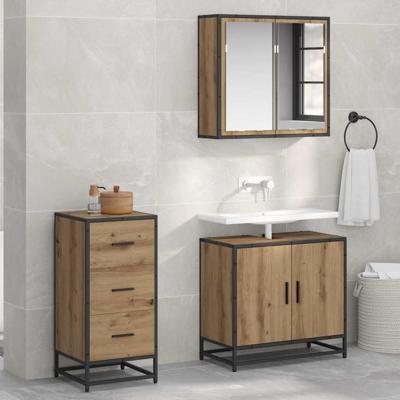 Dressoir artisanaal eikenkleurig 35.5 x 35 x 76 cm Bewerkt hout