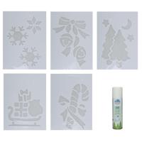 Kerst sfeer raamsjablonen met ECO spuitsneeuw - 5x stuks - 22 x 35 cm - raamdecoratie
