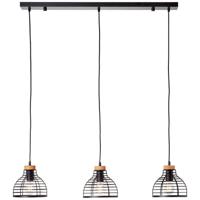 Brilliant Hanglamp Avia 3-lichts zwart met houtbruin 99561/76