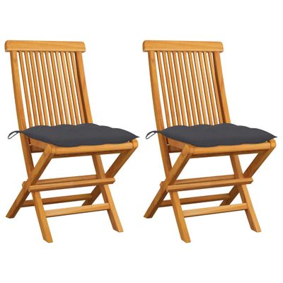 Tuinstoelen 2 st met antracietkleurige kussens massief teakhout