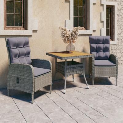 3-delige Tuinset poly rattan en acaciahout grijs