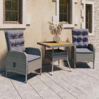 3-delige Tuinset poly rattan en acaciahout grijs