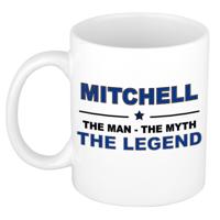 Mitchell cadeau mok - man myth legend - naam koffiemok / beker - wit en blauw - 300 ml