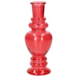 Ideas 4 Seasons Bloemenvaas Venice - voor kleine stelen/boeketten - gekleurd sierglas - helder koraal rood - D5.7 x H15 cm   -