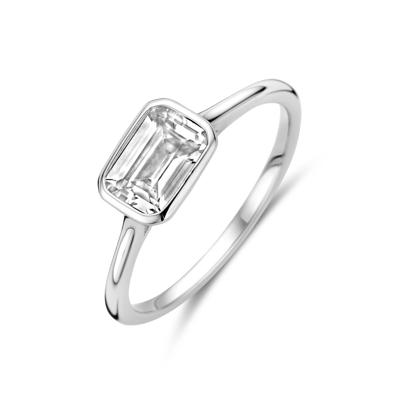 Gerhodineerde 925 Zilveren Ring met Zirkonia - 6 mm Breed