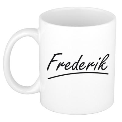 Frederik Naam koffiemok - beker - met sierlijke letters - wit - 300 ml - Cadeau - Heren