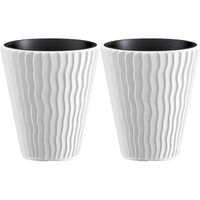 Prosperplast Plantenpot/bloempot Sand Waves - 2x - buiten/binnen - kunststof - wit - D39 x H43 cm - Plantenpotten - thumbnail