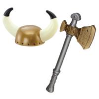 Viking verkleedkleding set - 2 delig - kinderen - helm met hoorns - Hakbijl van 47 cm